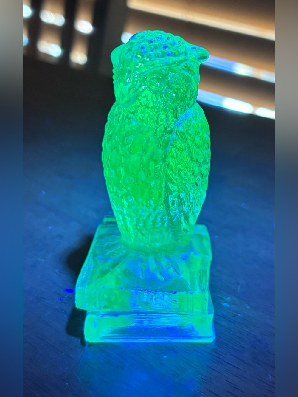 Vintage Degenhart Glass Owl Light Blue Translucent UV glows